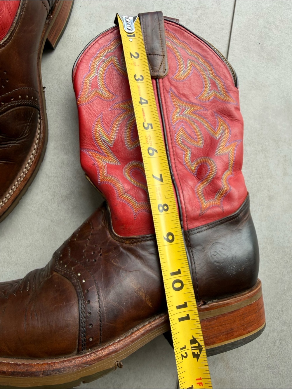 Double H Brown Leather Western Boots SZ 9with Red Embroidered Shaft square front - Picture 6 of 12